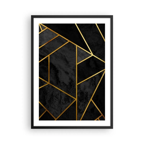 Poster în ramă neagră - Modele geometrice aurii pe fundal negru - 50x70cm - Întuneric și lumină - Decorațiune modernă pentru perete pentru living și dormitor ARTTOR