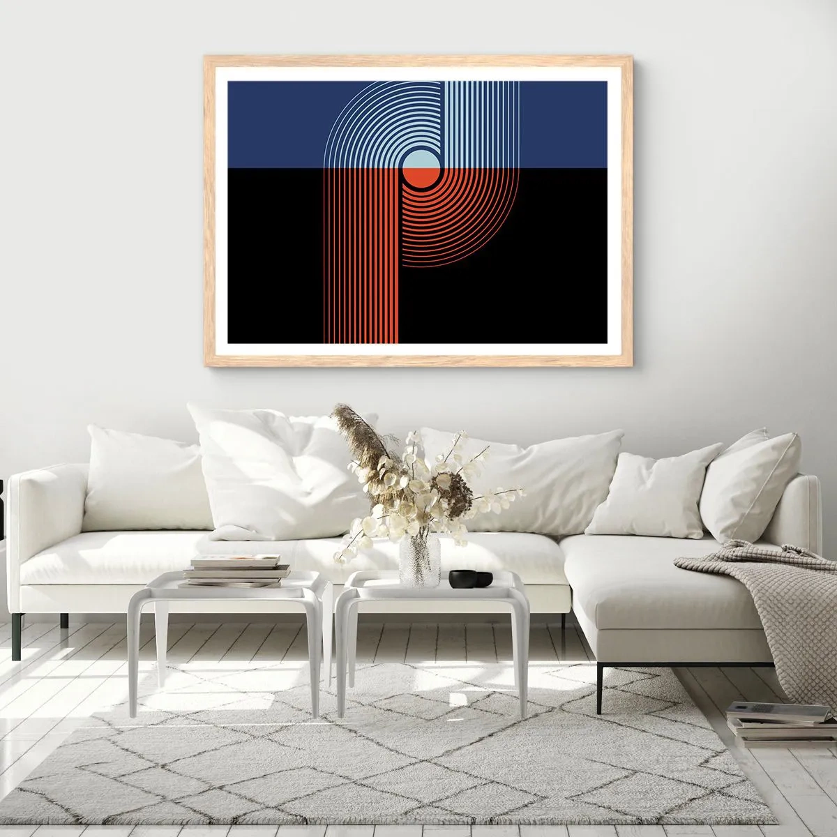 Poster în ramă de stejar deschis - Într-o îmbrăţişare geometrică - 40x30 cm