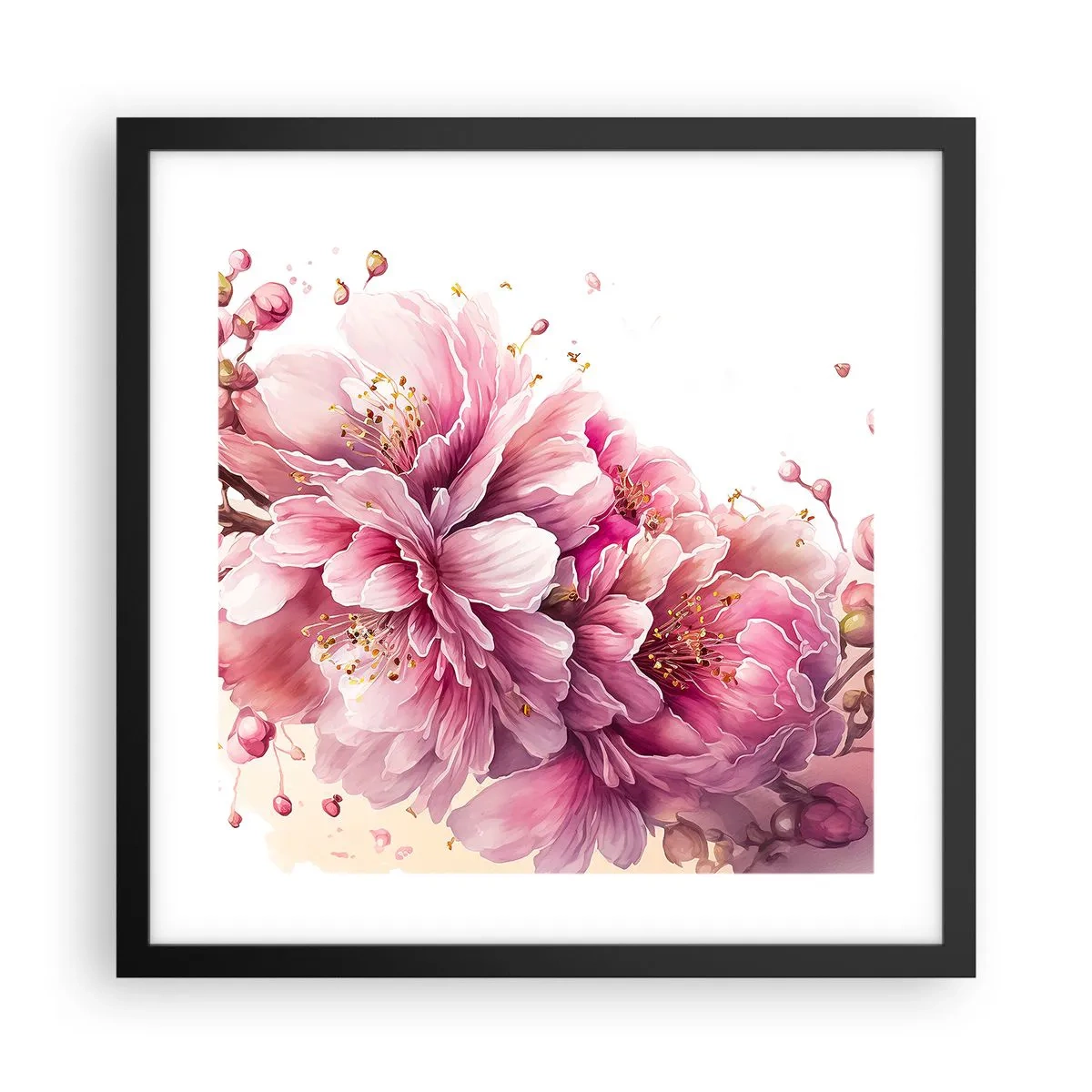 Poster în ramă neagră - Flori de cireș - 40x40 cm