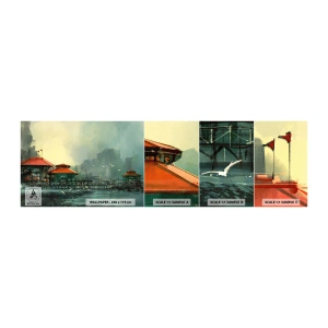 Mostră tapet autocolant Deluxe Sticker - O zi ploioasă în port - Oras port, Arhitectură, Mare - 100x30 cm