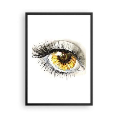 Poster în ramă neagră - Un ochi cu o floare galbenă de floarea-soarelui în pupilă - 50x70cm - O privire la fel de fierbinte ca vara - Decorațiune modernă pentru perete pentru living și dormitor ARTTOR