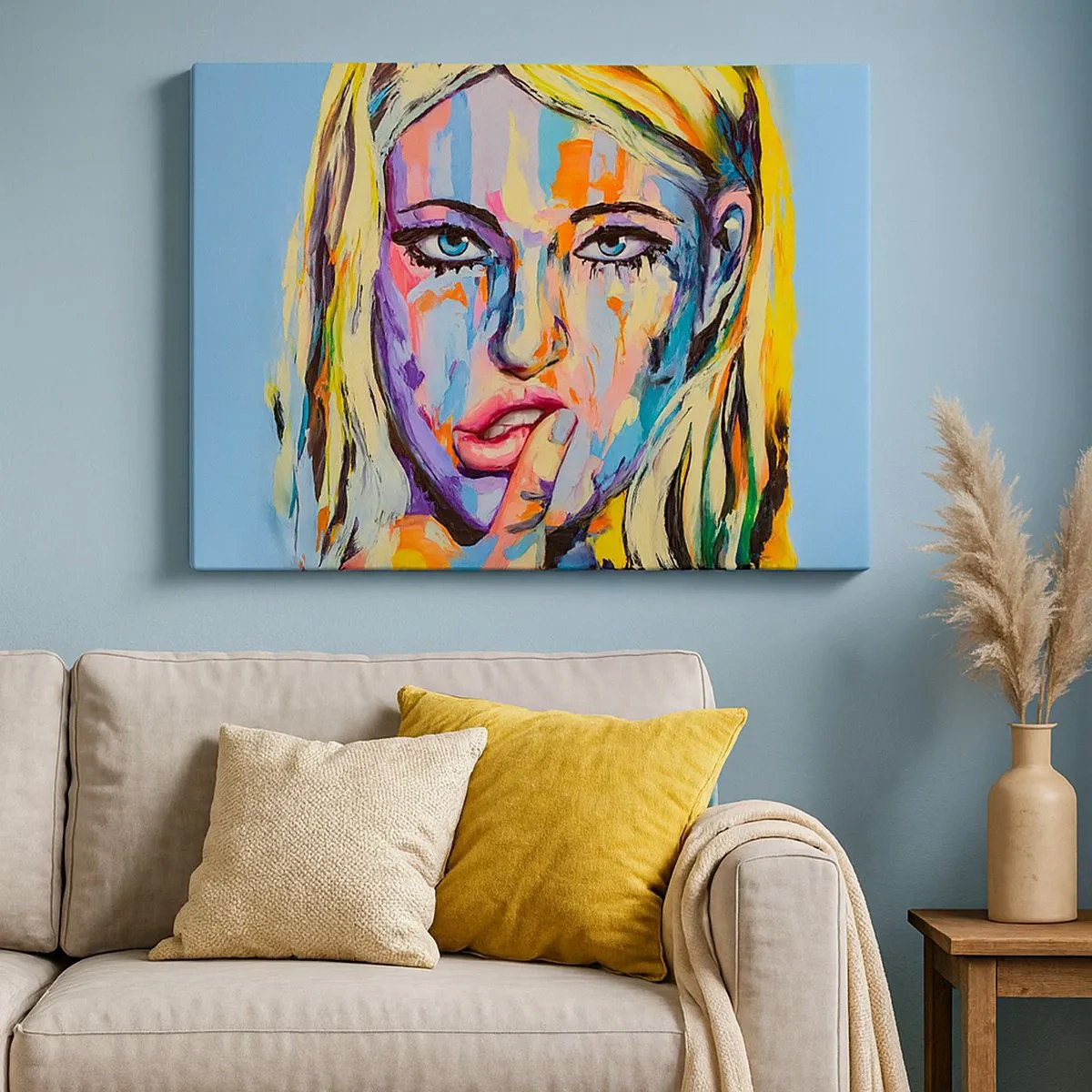 Tablou pe pânză Canvas - Portret colorat al unei femei într-un stil abstract - 70x50cm - Privește-o drept în ochi - Decorațiune modernă pentru perete pentru living și dormitor ARTTOR