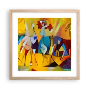 Poster în ramă de stejar deschis - Soare - viață - bucurie - 40x40 cm