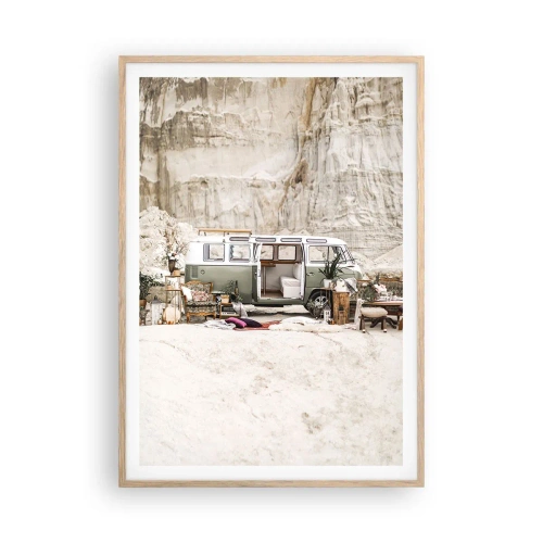 Poster în ramă de stejar deschis - Să înceapă călătoria - 70x100 cm