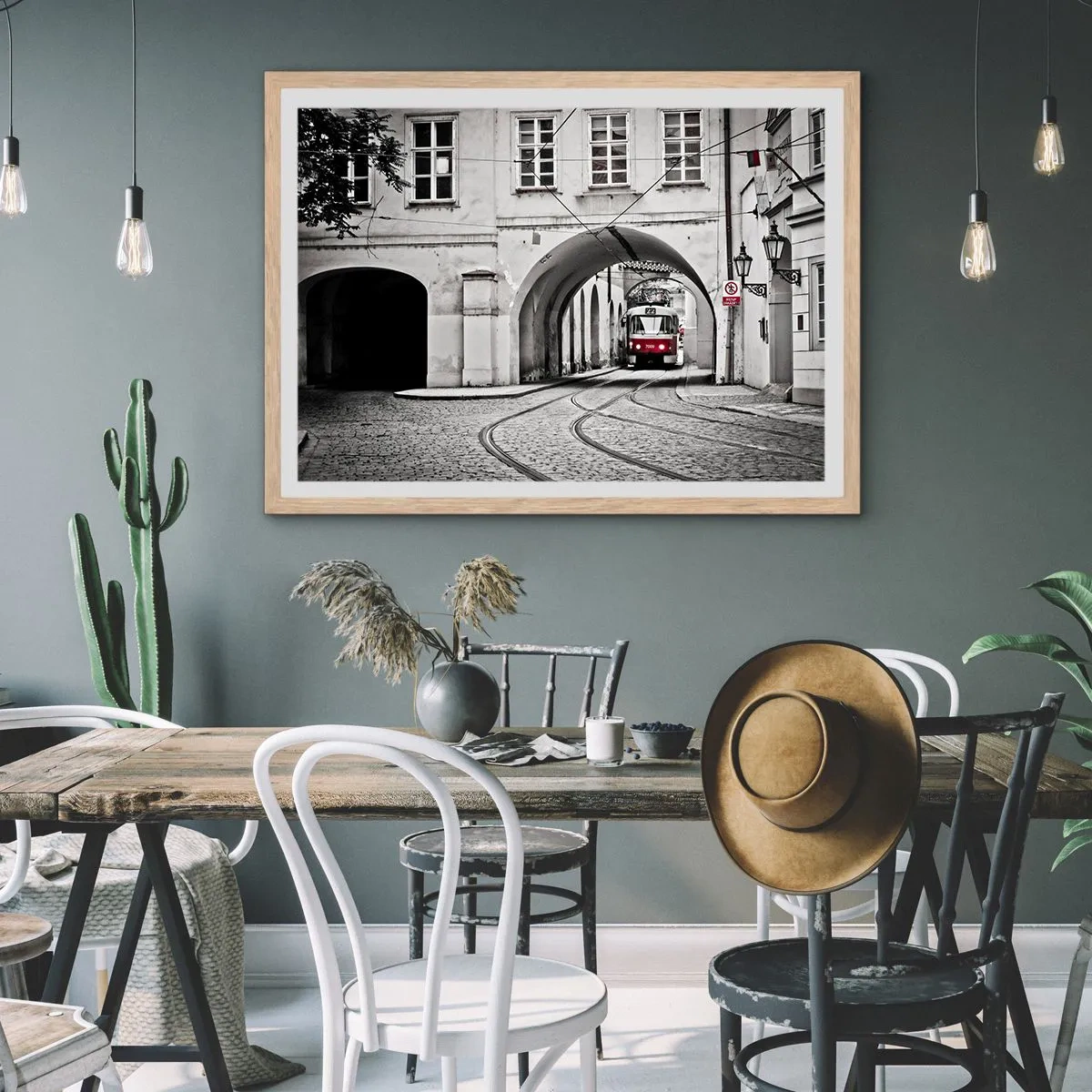 Poster în ramă de stejar deschis - Printr-un labirint urban - 40x30 cm