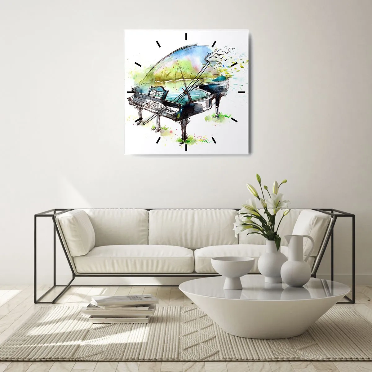 Ceas de perete - Ceas pe sticlă - Încântat de muzică - 40x40 cm