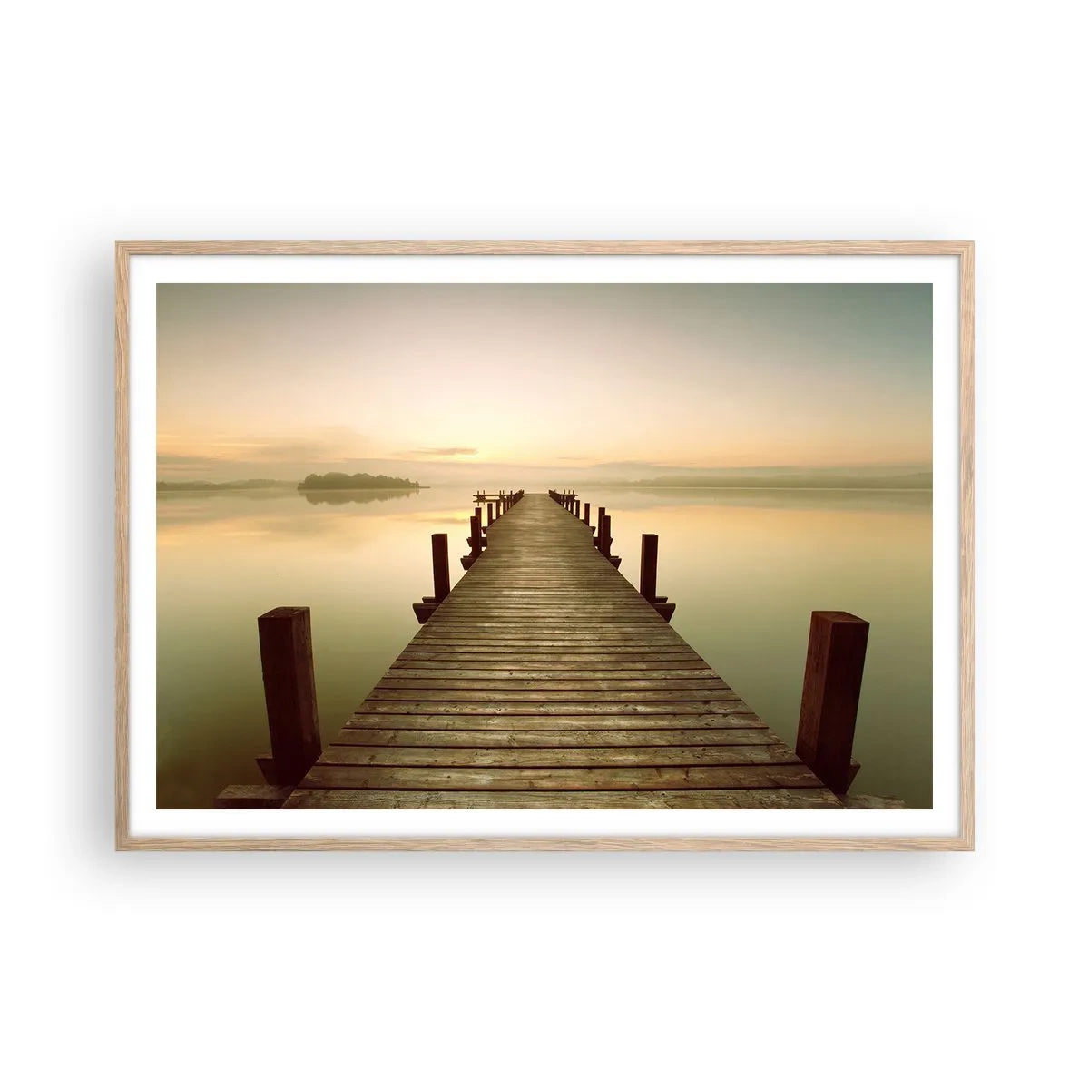 Poster în ramă de stejar deschis - Înainte de răsărit, zori, lumină - 100x70 cm