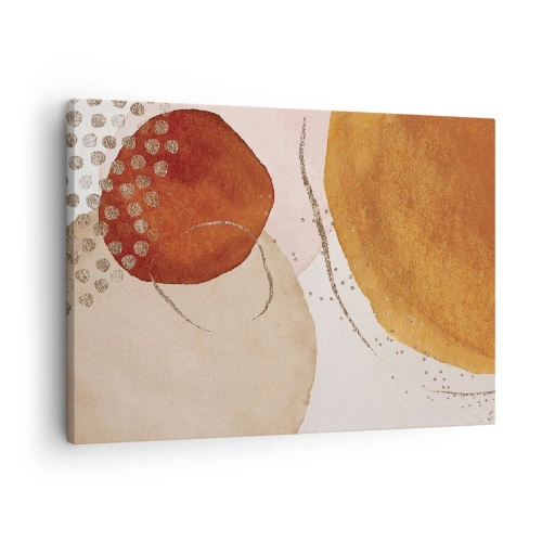 Tablou pe pânză Canvas - Forme abstracte în nuanțe calde de maro și auriu - 70x50cm - Rotunjime și mișcare - Decorațiune modernă pentru perete pentru living și dormitor ARTTOR