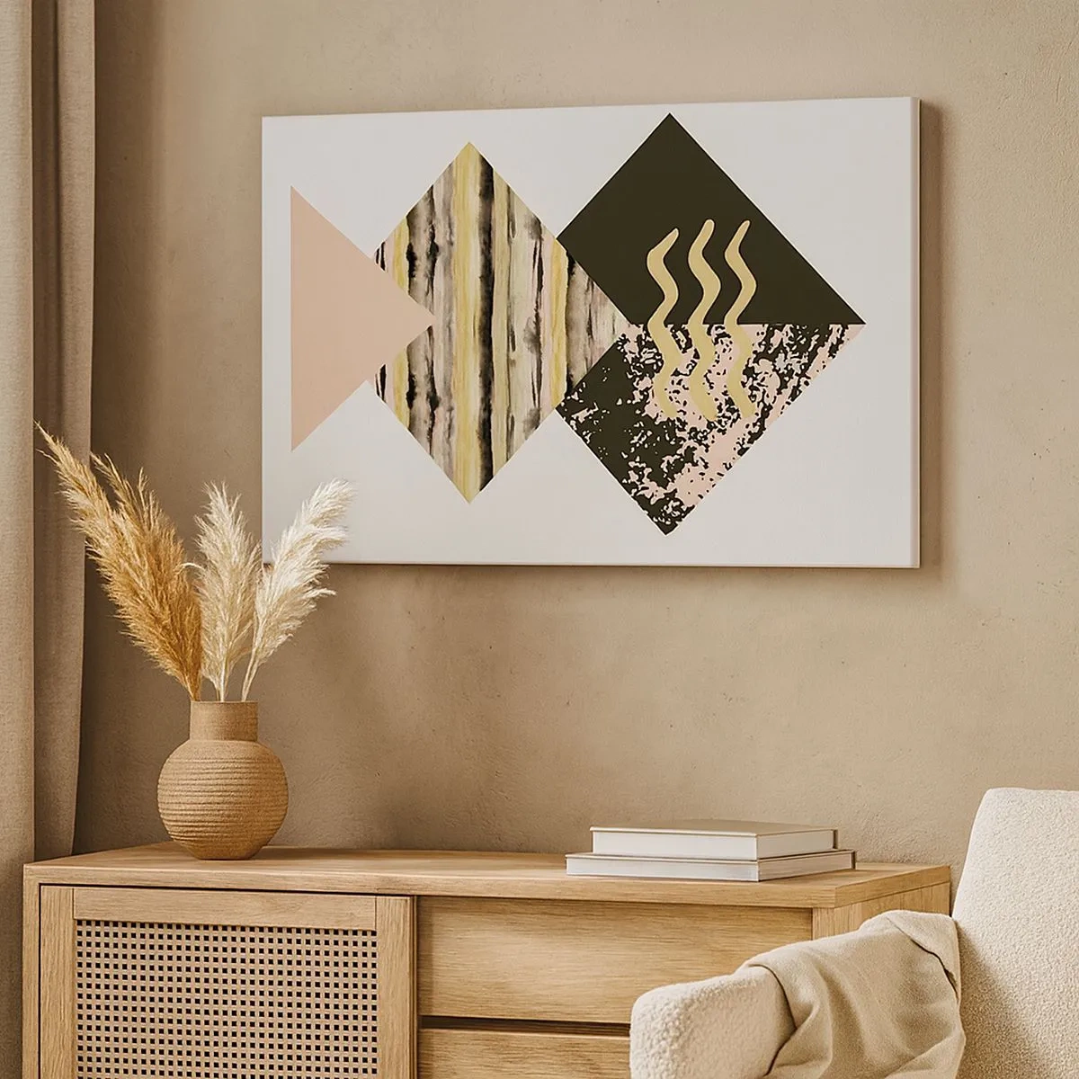 Tablou pe pânză Canvas - Forme geometrice cu modele abstracte - 70x50cm - Aparent simplu - Decorațiune modernă pentru perete pentru living și dormitor ARTTOR
