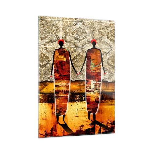 Tablou pe sticlă - Compoziție etnică în culorile Africii - 50x70 cm
