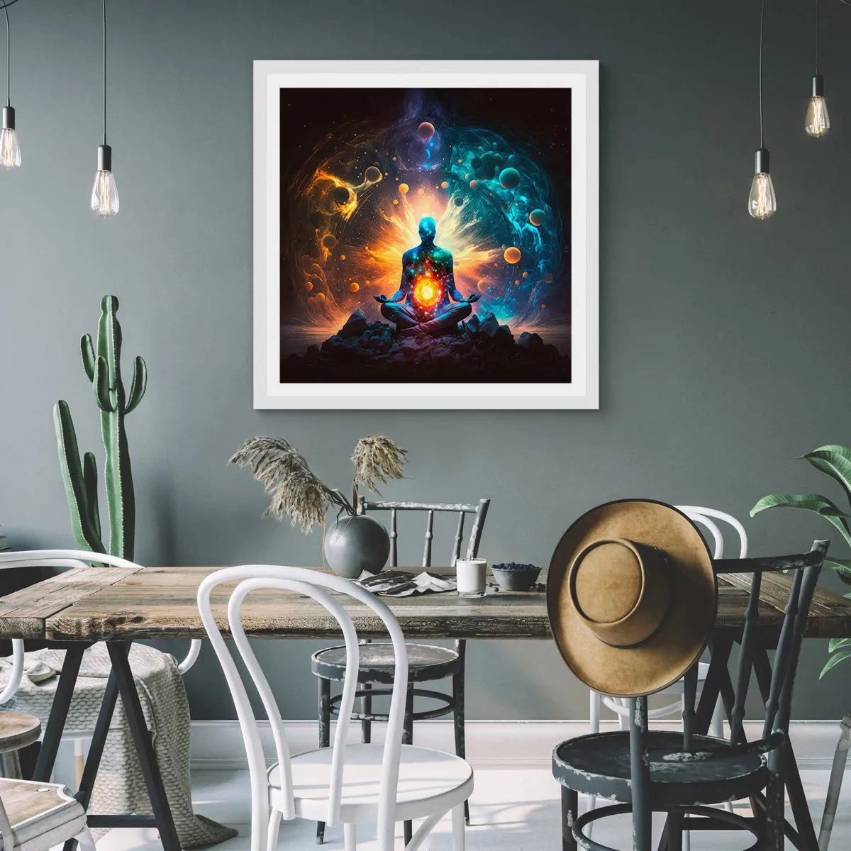 Poster în ramă albă - Liniște cosmică - 50x50 cm