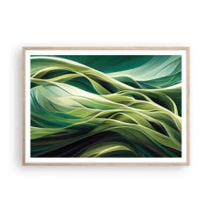 Poster în ramă de stejar deschis - Un joc abstract de verde - 100x70 cm