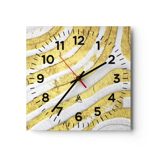 Ceas de perete - Ceas pe sticlă - Compoziția în alb și auriu - 30x30 cm