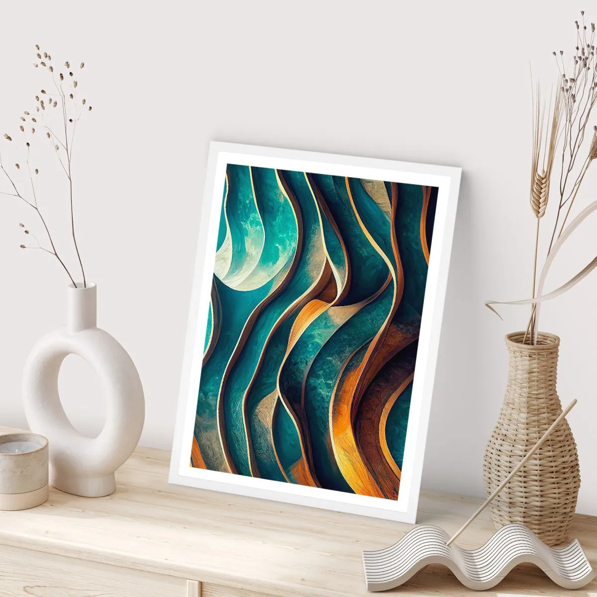 Poster în ramă albă - Meandre de albastru - 70x100 cm