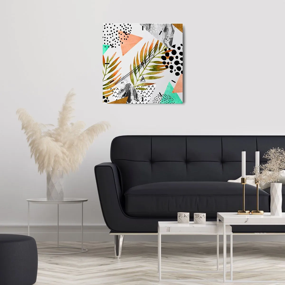 Ceas de perete - Ceas pe sticlă - Decorațiuni cu frunze de palmier - 30x30 cm