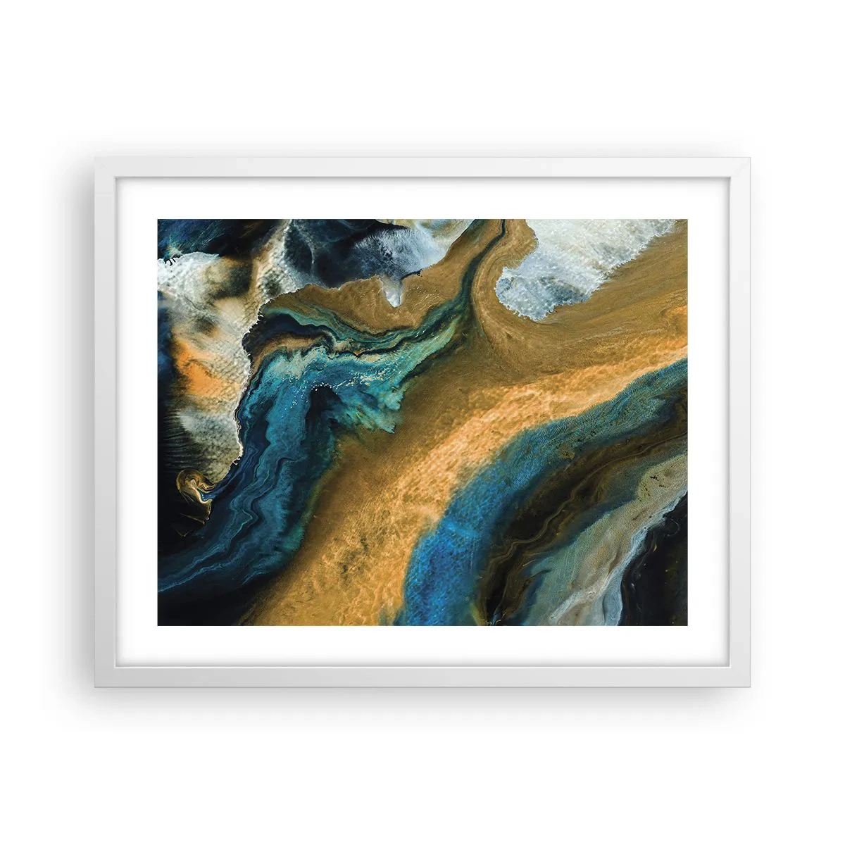 Poster în ramă albă - Albastru - galben - influență reciprocă - 50x40 cm