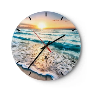 Ceas de perete - Ceas pe sticlă - Apus de soare peste mare cu valuri la țărm - 30x30cm - Priveliștea cu apus de soare - Decorațiune modernă pentru perete pentru living, bucătărie și dormitor ARTTOR