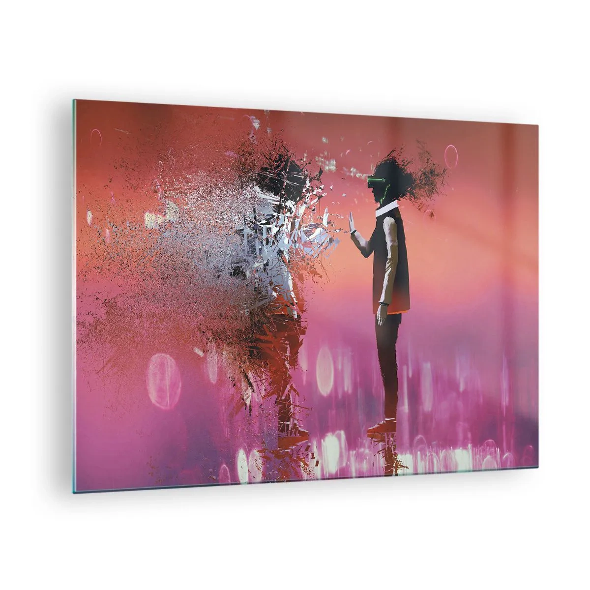 Tablou pe sticlă - Un personaj în realitatea virtuală cu o umbră împrăștiată - 70x50cm - Este posibil să privești în interiorul tău? - Decorațiune modernă pentru perete pentru living și dormitor ARTTOR
