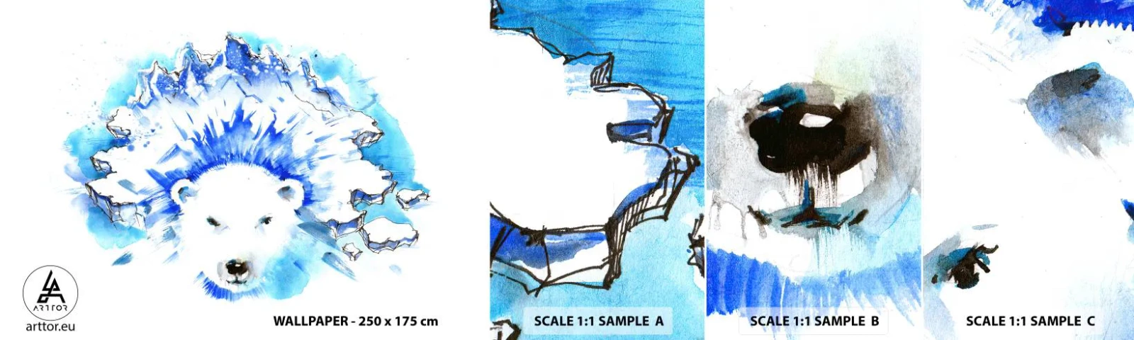 Mostră tapet autocolant Deluxe Sticker - Regele Arcticii într-o coroană de gheață - Abstracția, Urs polar, Antarctica - 100x30 cm