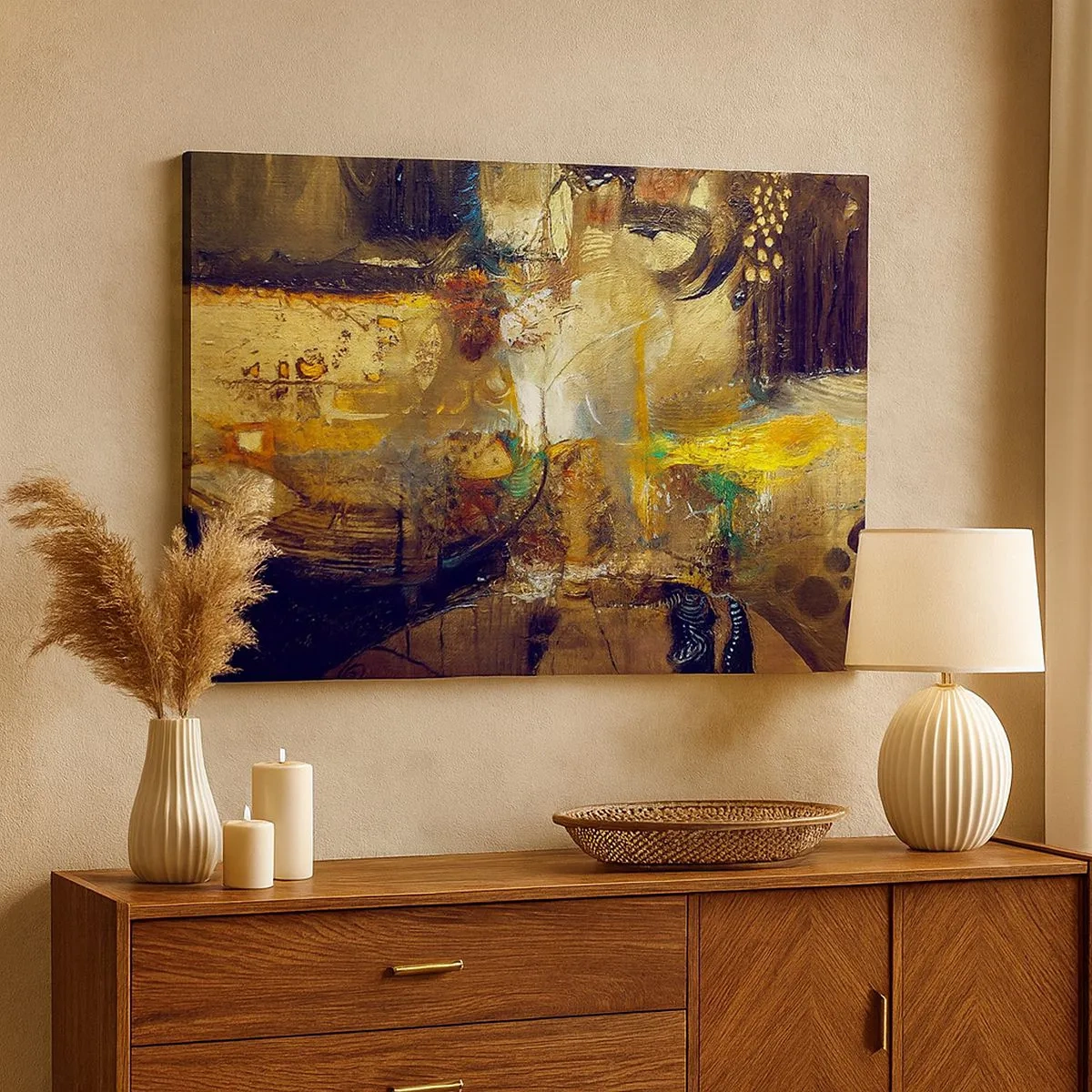 Tablou pe pânză Canvas - Natură statică abstractă în culori calde - 70x50cm - Rece, călduț, fierbinte - Decorațiune modernă pentru perete pentru living și dormitor ARTTOR