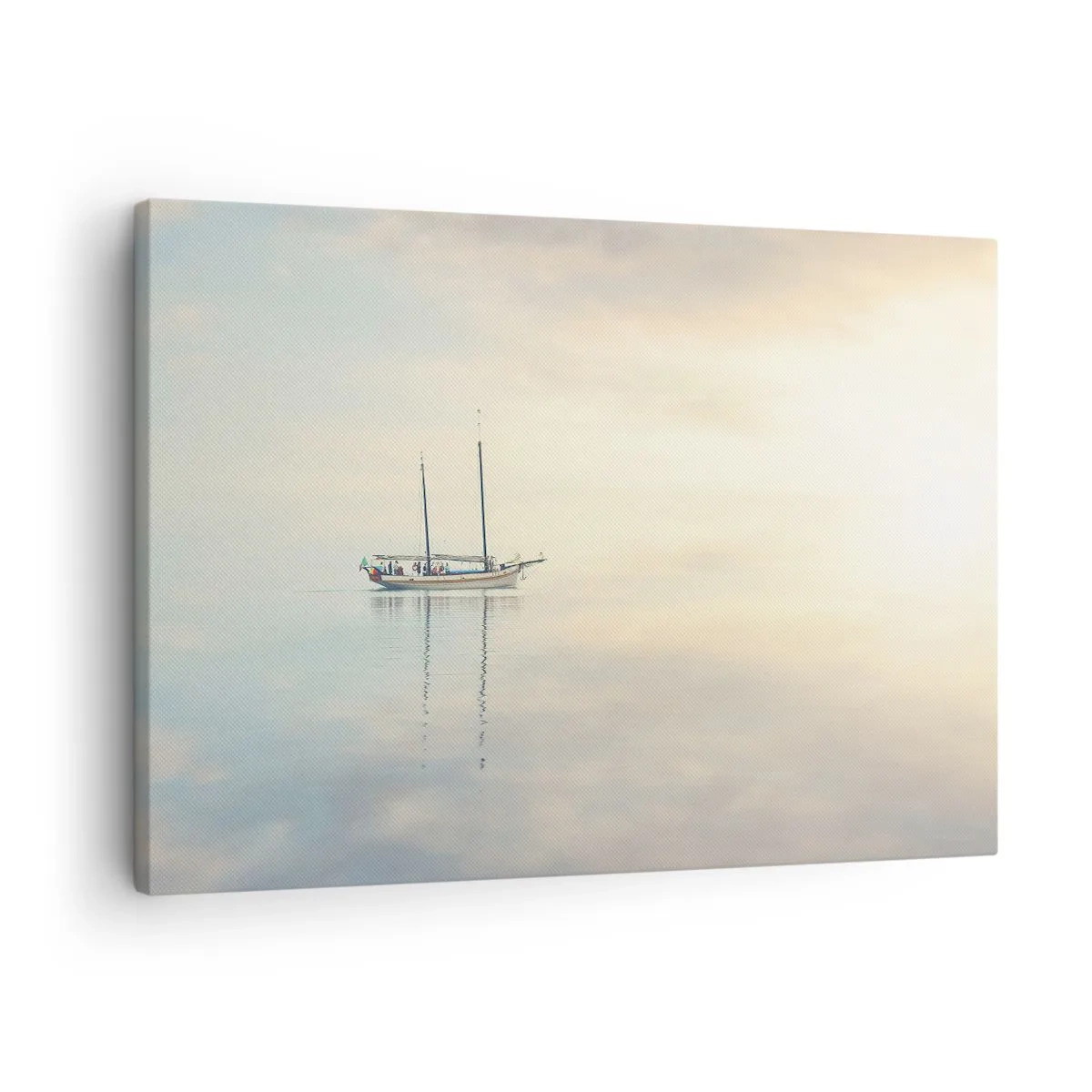 Tablou pe pânză Canvas - O barcă pe o mare calmă într-o lumină blândă - 70x50cm - În tăcerea mării - Decorațiune modernă pentru perete pentru living și dormitor ARTTOR