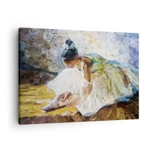 Tablou pe pânză Canvas - O balerină într-o rochie albă, în stil pictural, pe un fundal impresionist. - 70x50cm - Dintr-un tablou de Degas - Decorațiune modernă pentru perete pentru living și dormitor ARTTOR