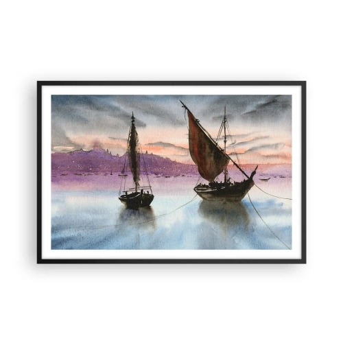 Poster în ramă neagră - O seară în port - 91x61 cm