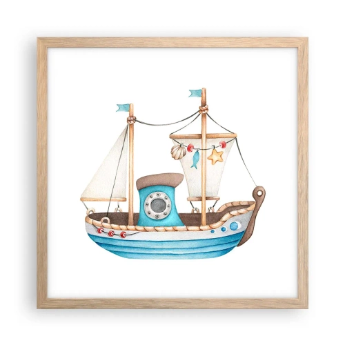 Poster în ramă de stejar deschis - Ahoy aventura! - 40x40 cm