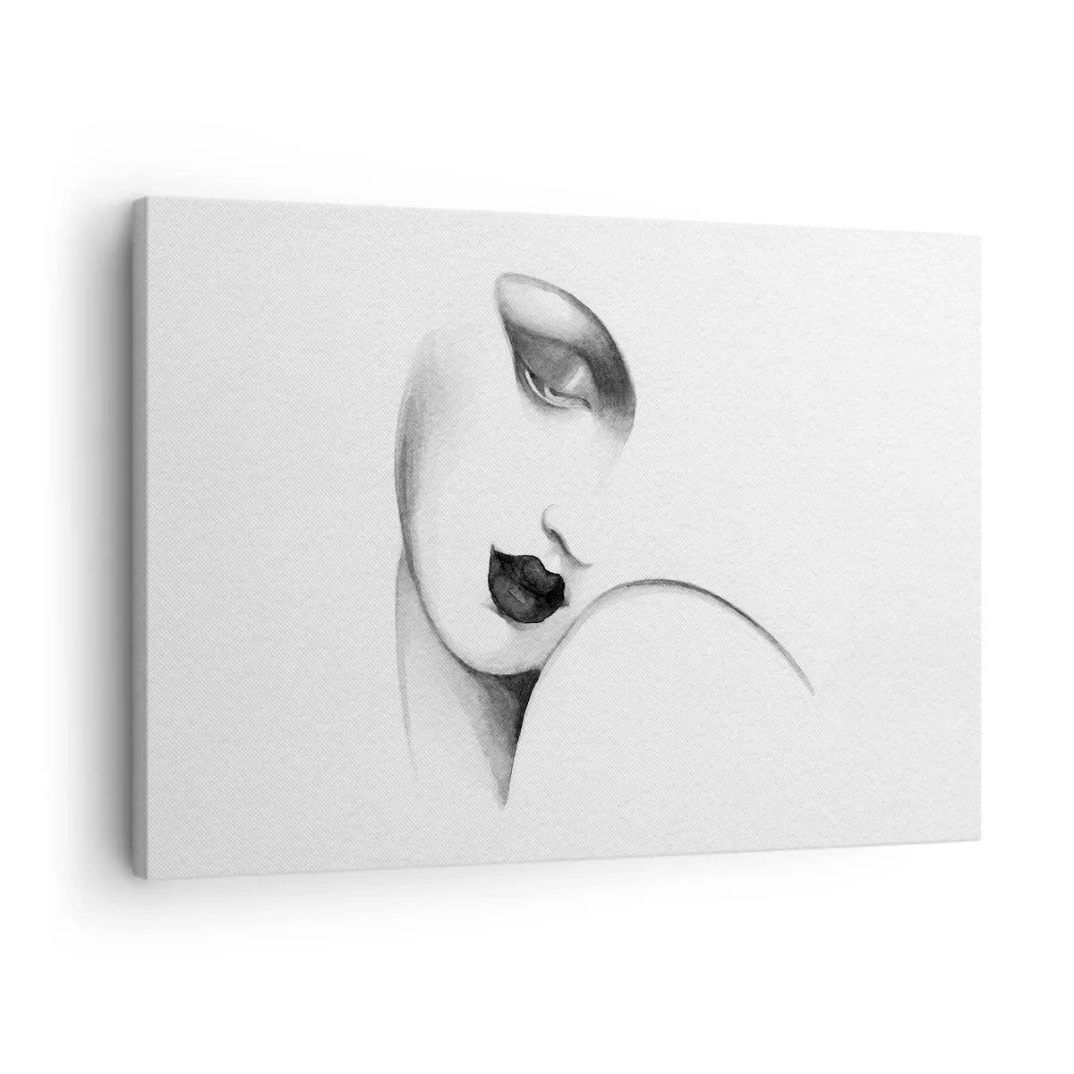 Tablou pe pânză Canvas - Un portret subtil al unei femei într-un stil monocrom - 70x50cm - În stilul Lempickei - Decorațiune modernă pentru perete pentru living și dormitor ARTTOR