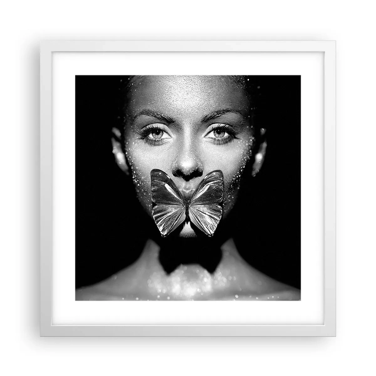 Poster în ramă albă - Sărut de fluture - 40x40 cm
