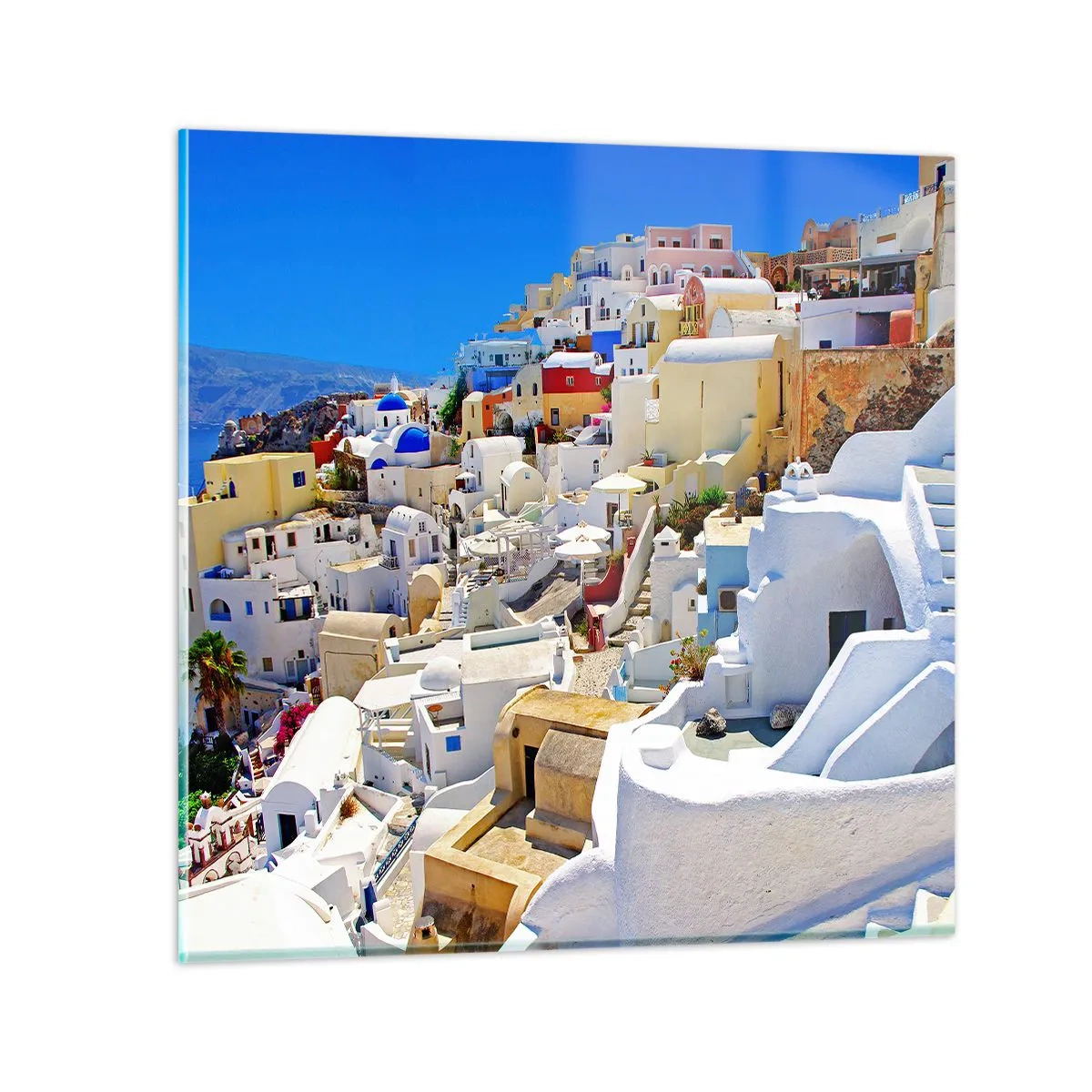 Tablou pe sticlă - Visând la o vară grecească - 30x30 cm
