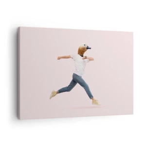 Tablou pe pânză Canvas - O figură suprarealistă cu un cap de rață în mișcare - 70x50cm - Un strop de absurditate - Decorațiune modernă pentru perete pentru living și dormitor ARTTOR