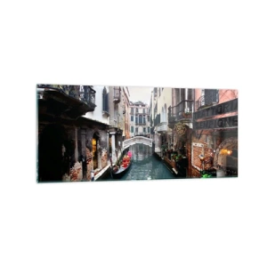 Tablou pe sticlă - Peisaj venețian cu gondolă și pod - 120x50 cm