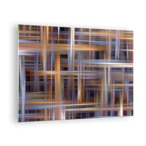 Tablou pe sticlă - Model geometric de linii și culori într-un stil abstract - 70x50cm - Țesut din lumină - Decorațiune modernă pentru perete pentru living și dormitor ARTTOR