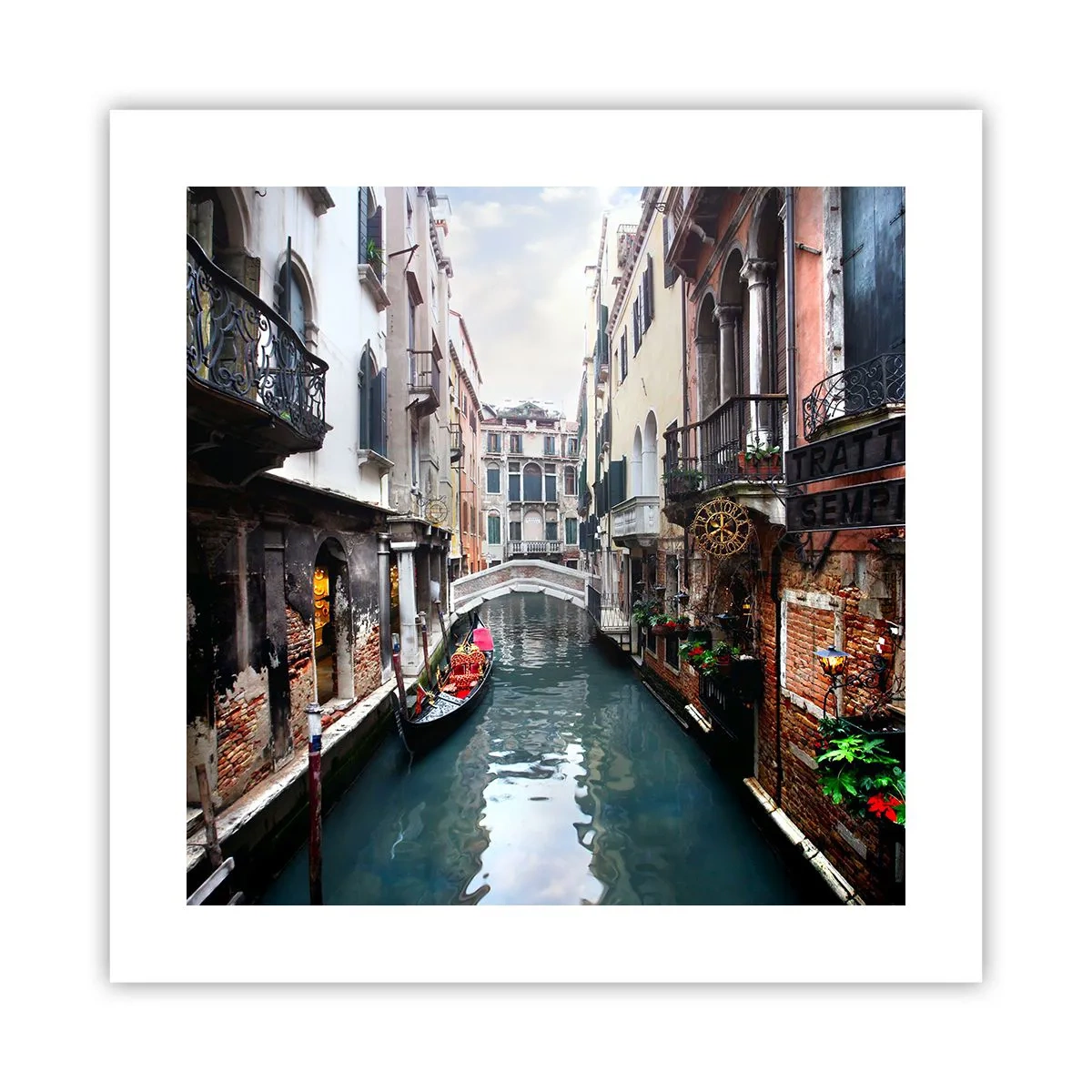 Poster - Peisaj venețian cu gondolă și pod - 40x40 cm