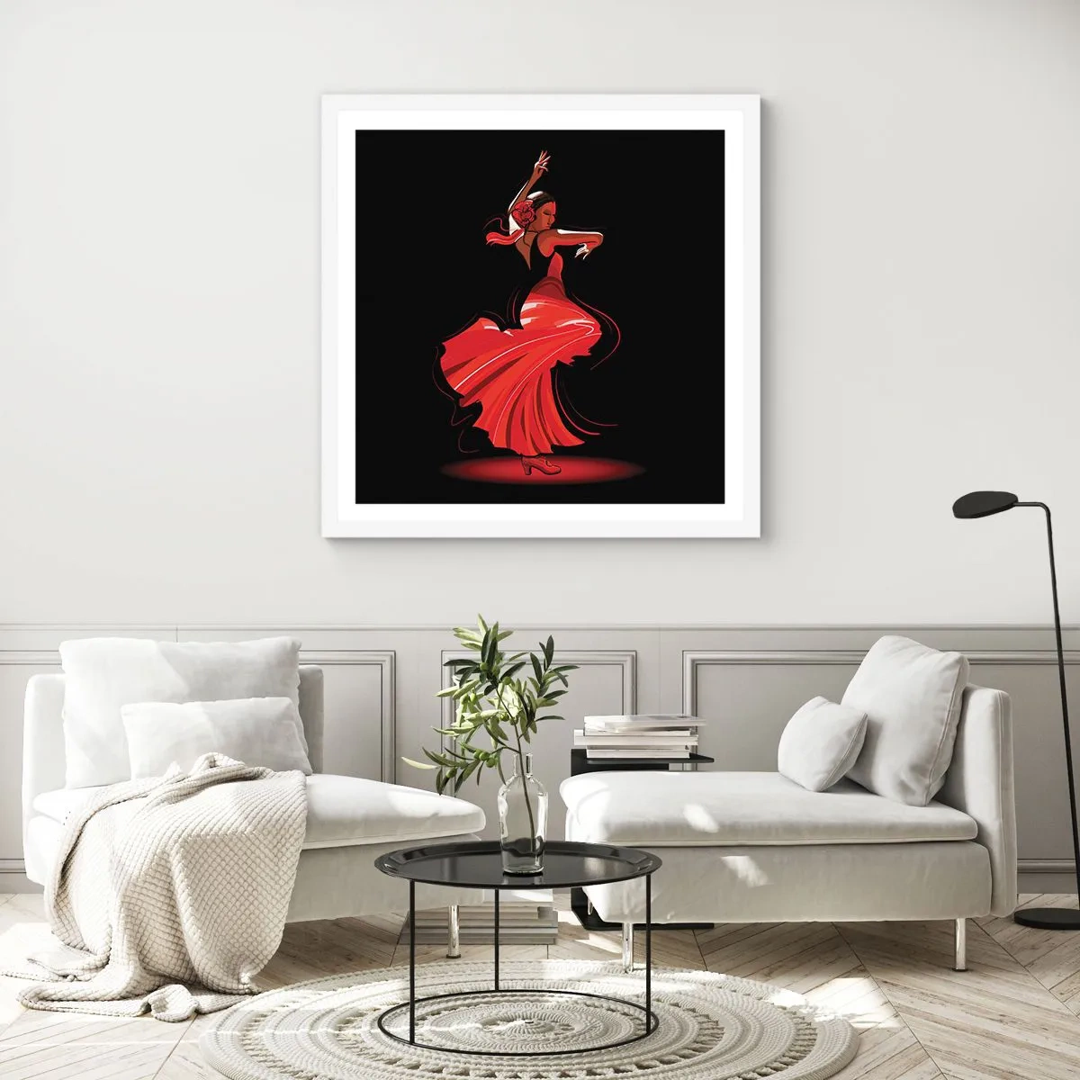 Poster în ramă albă - Spiritul înflăcărat al flamenco-ului - 50x50 cm