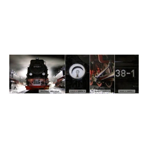 Mostră tapet autocolant Deluxe Sticker - Stă și pufuie, geme și suflă... - Locomotiva cu abur, Gară, Automobile - 100x30 cm