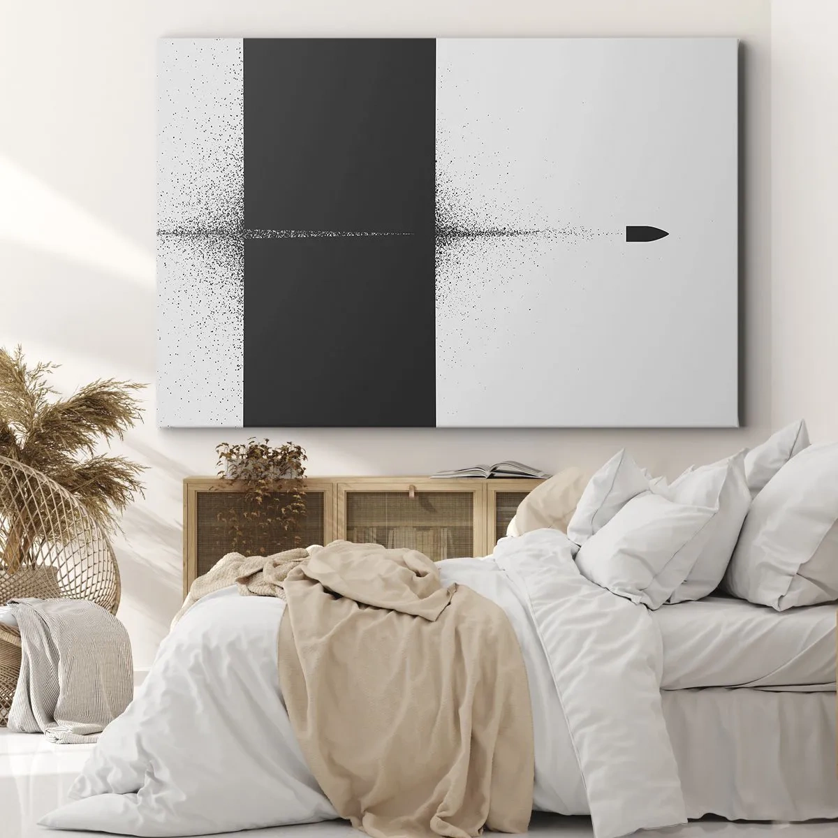 Tablou pe pânză Canvas - Un proiectil simbolic într-un stil minimalist, abstract. - 70x50cm - Direct la țintă - Decorațiune modernă pentru perete pentru living și dormitor ARTTOR