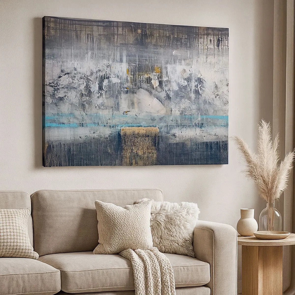 Tablou pe pânză Canvas - Compoziție abstractă în tonuri reci - 70x50cm - Ca pe gheață, ca pe asfalt - Decorațiune modernă pentru perete pentru living și dormitor ARTTOR