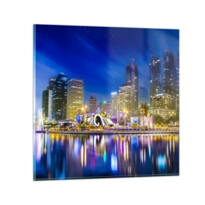 Tablou pe sticlă - Noaptea de curcubeu a metropolei - 40x40 cm