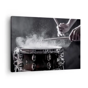 Tablou pe pânză Canvas - Lovind toba mică cu bețe cu efect de praf - 70x50cm - Pulsul muzicii - Decorațiune modernă pentru perete pentru living și dormitor ARTTOR