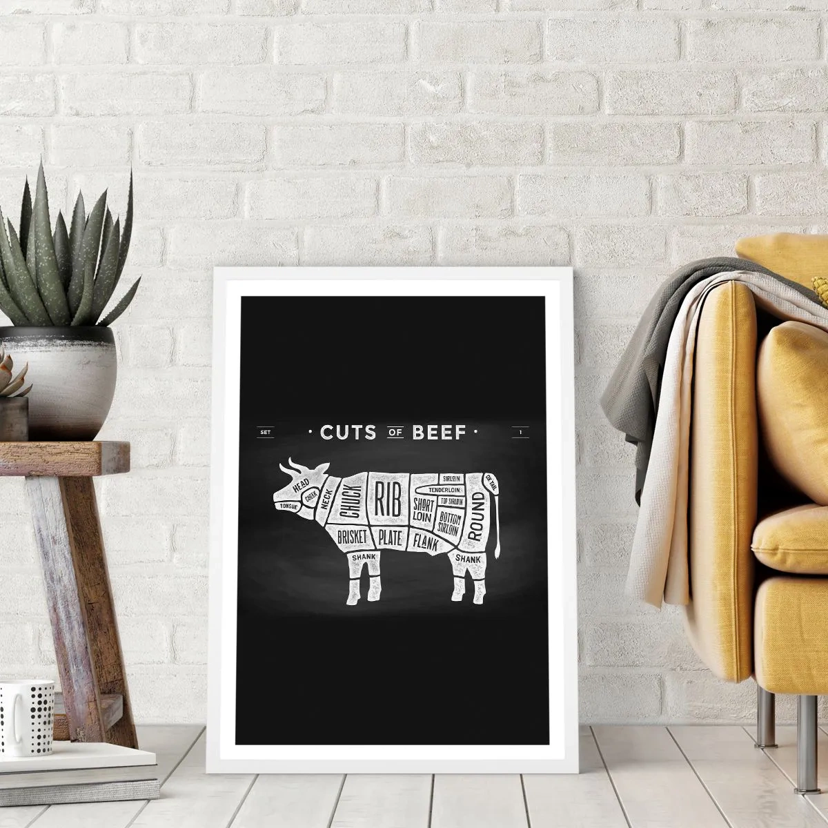 Poster în ramă albă - Abecedar de măcelar - 40x50 cm