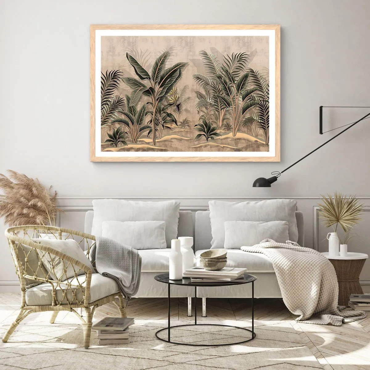 Poster în ramă de stejar deschis - Gravură în stil colonial - 91x61 cm