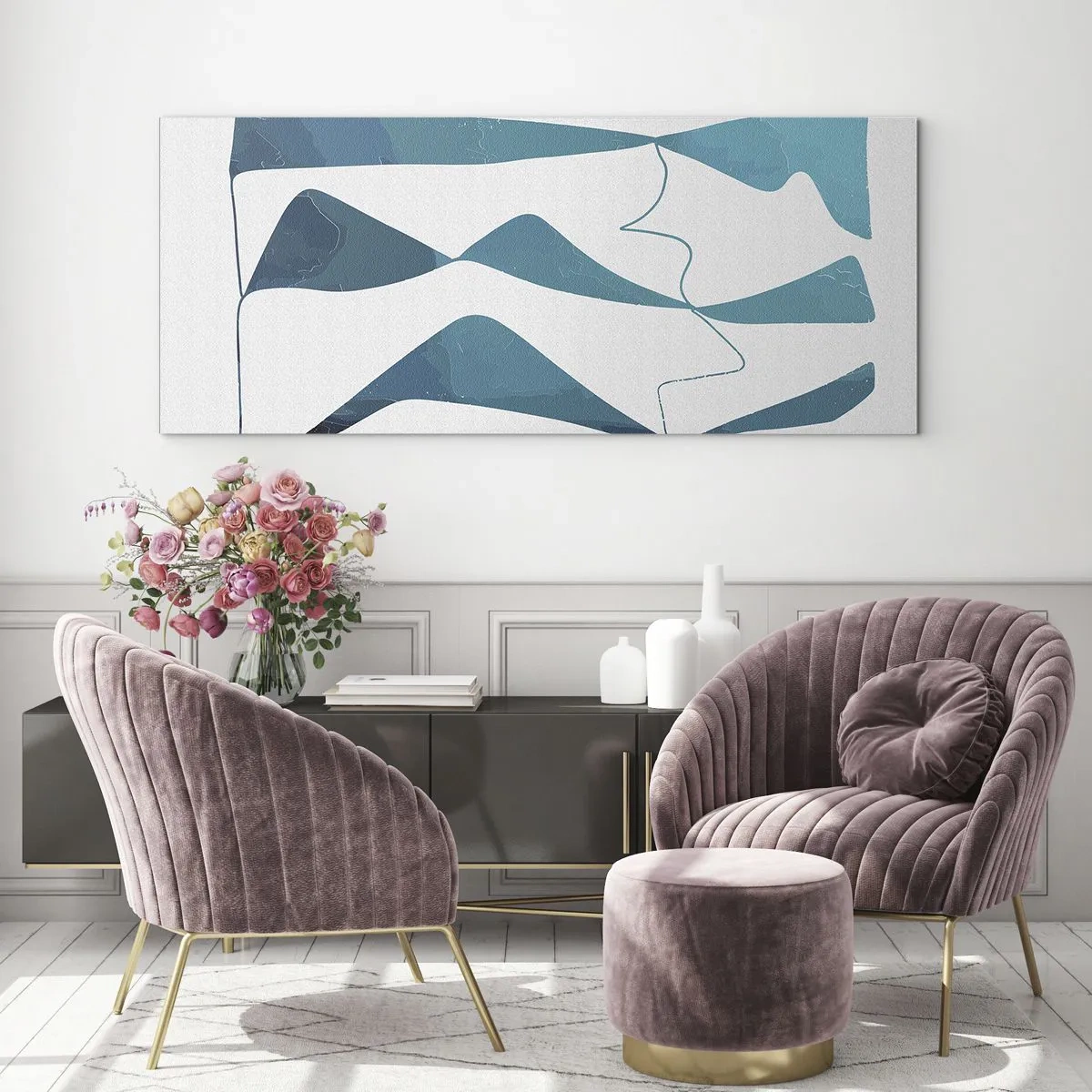 Tablou pe sticlă - Abstracție: relație turcoaz - 100x40 cm