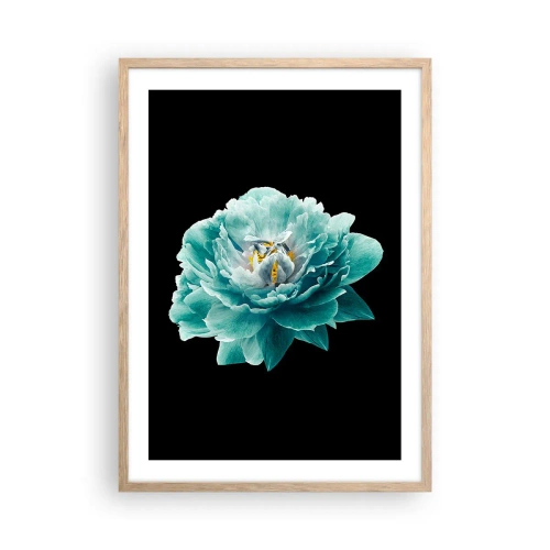 Poster în ramă de stejar deschis - Petale albastre și aurii - 50x70 cm