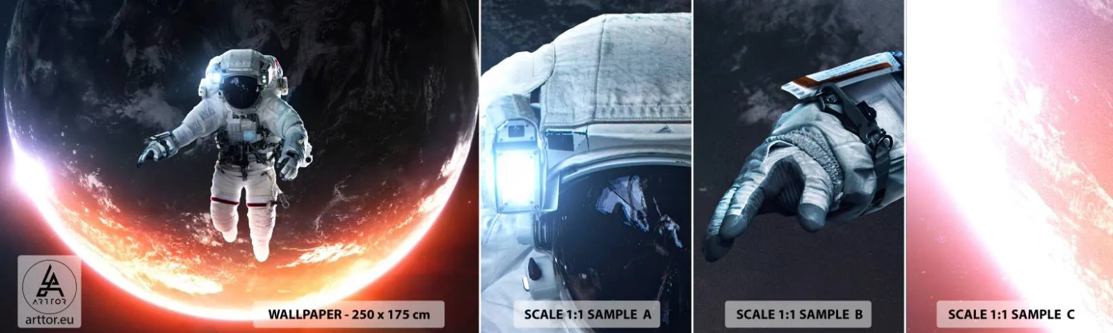 Mostră tapet autocolant Deluxe Sticker - Pot să mai stau un pic? - Astronaut, Cosmos, Cosmonaut - 100x30 cm