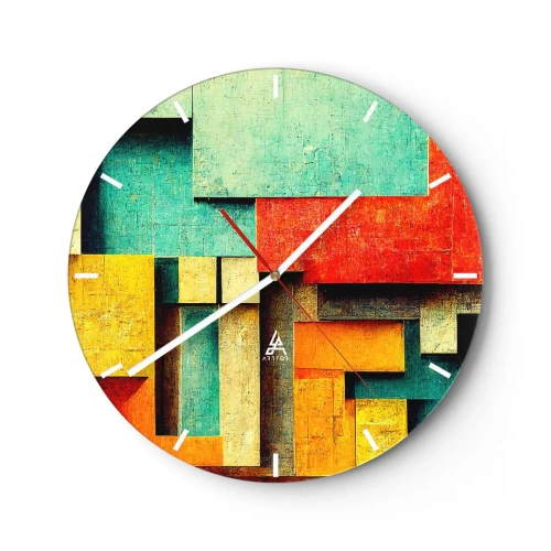 Ceas de perete - Ceas pe sticlă - Festival de unghiuri drepte - 40x40 cm