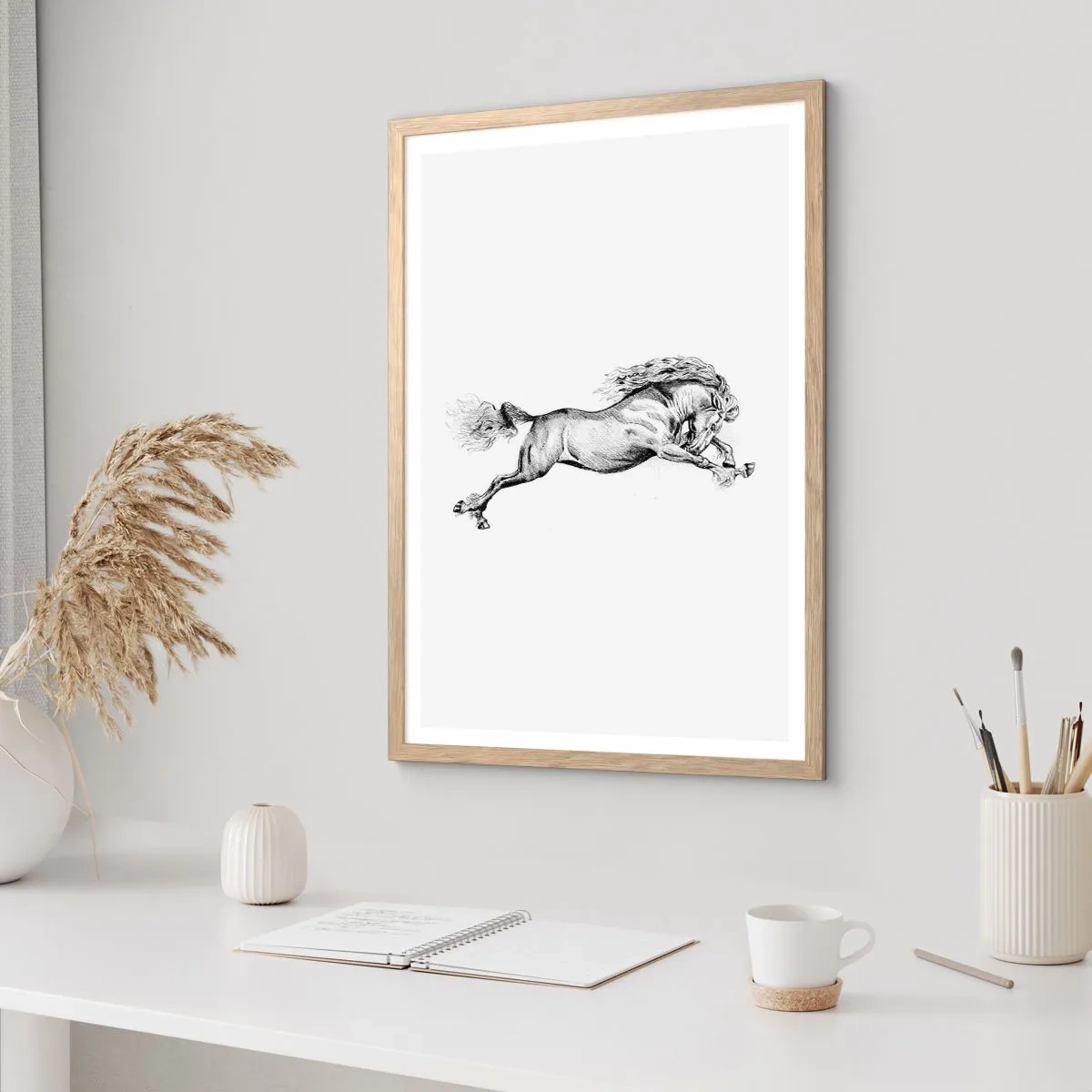 Poster în ramă de stejar deschis - Oprit din galop - 70x100 cm