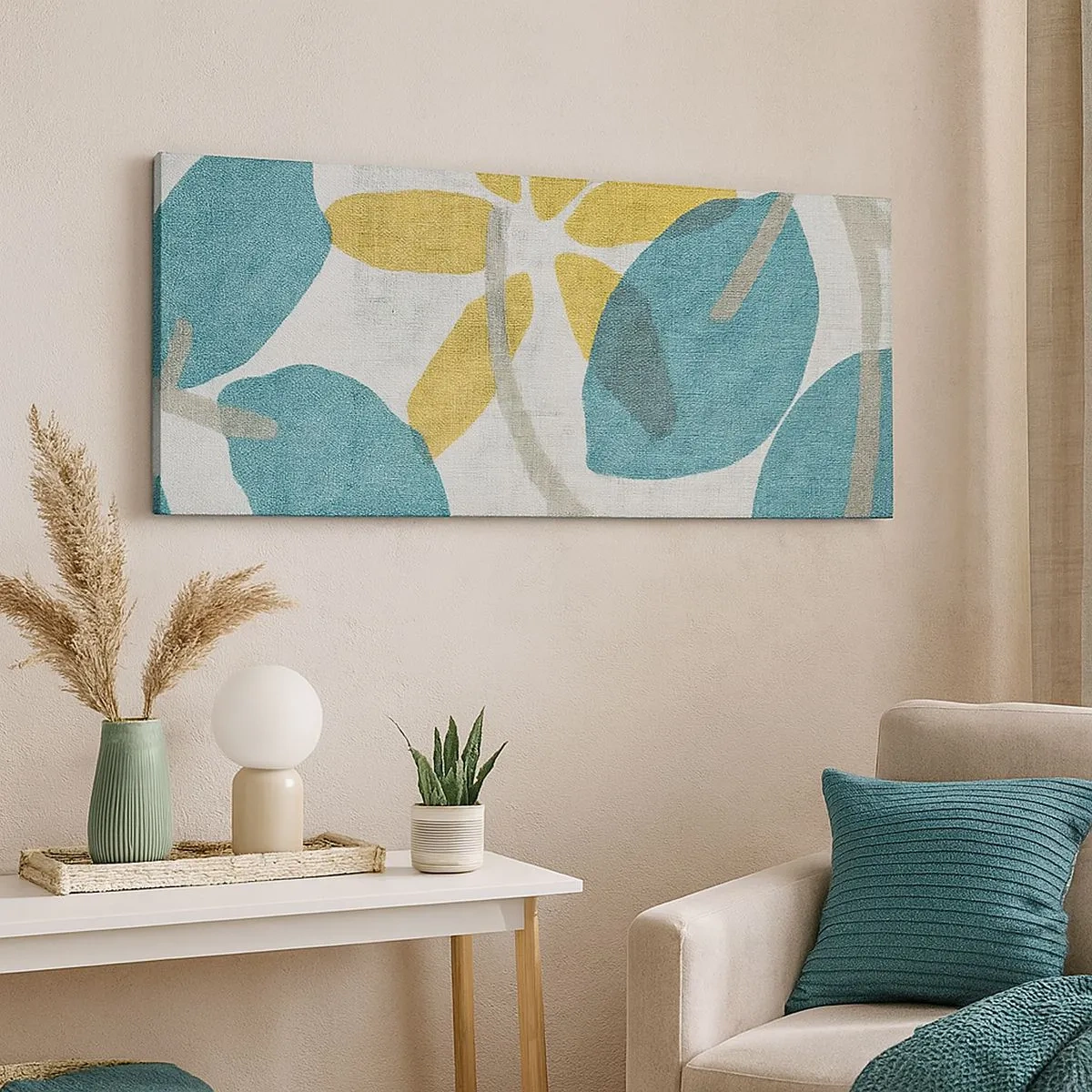 Tablou pe pânză - Printre frunzele de azur - 100x40 cm