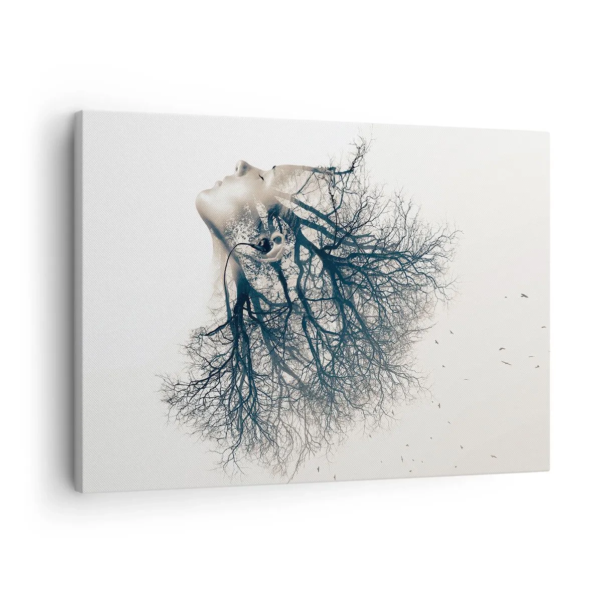 Tablou pe pânză Canvas - Siluetă creativă a unei femei și a copacilor - 70x50cm - Ascultând șoapta copacului - Decorațiune modernă pentru perete pentru living și dormitor ARTTOR